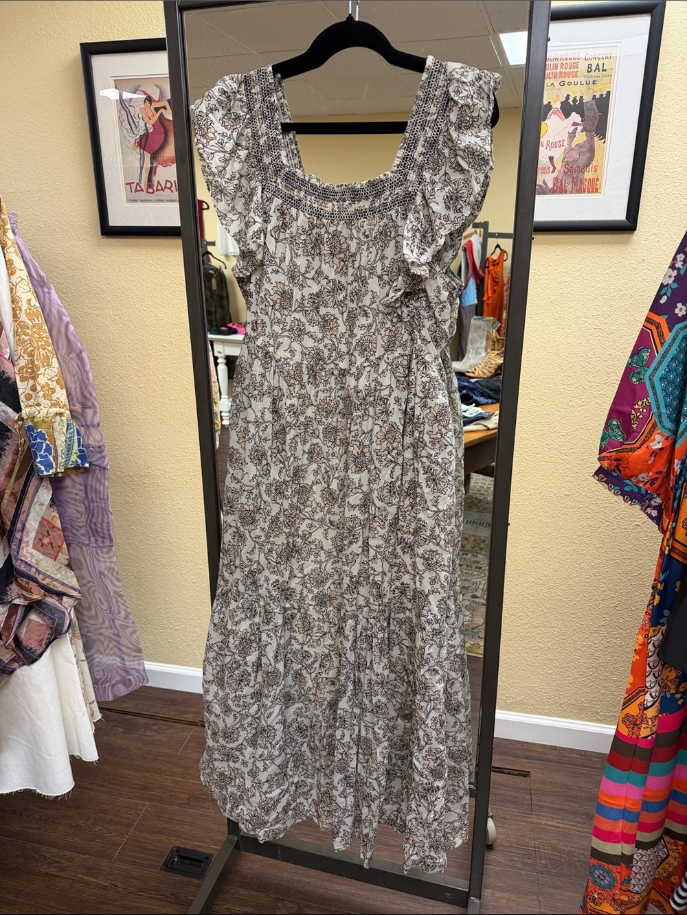 Free People Floral Maxi Dress in Cream and Brown